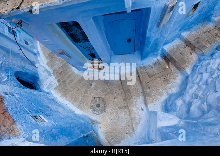 This is an image of the blue colored streets of Chefchaouen, Morocco. Stock Photo