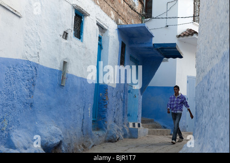 This is an image of the blue colored streets of Chefchaouen, Morocco. Stock Photo