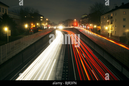 Rush-hour traffic on the A40 highway, Essen, Germany Stock Photo