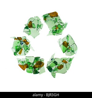 Recycle symbol made up of broken glass. Stock Photo