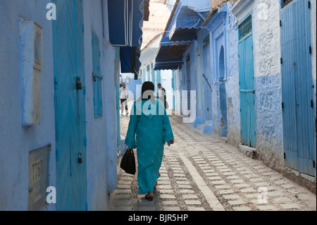 This is an image of the blue colored streets of Chefchaouen, Morocco. Stock Photo