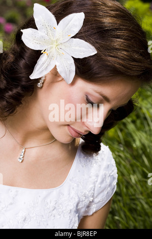 Woman posing in garden Stock Photo