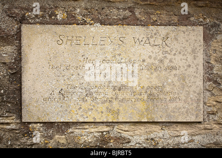 Commemorative plaque to the English poet Percy Bysshe Shelley at St Lawrence church in Lechlade, Gloucestershire, Uk Stock Photo