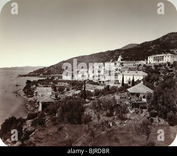 The Rossikon (St Panteleimon Monastery) on Mount Athos, Greece, 1860s. Artist: Unknown Stock Photo