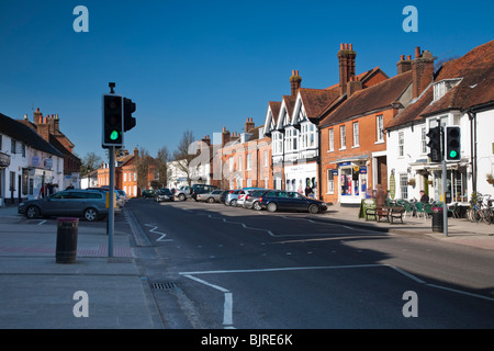 View along the busy High Steet in Odiham, Hampshire, Uk Stock Photo