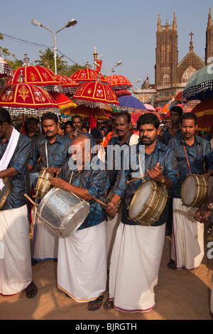 India, Kerala, Alappuzha, (Alleppey) Arthunkal, feast of St. Sebastian festival, band in procession Stock Photo