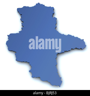 Map of the german state of Saxony Anhalt rendered in 3d with slight shadow Stock Photo