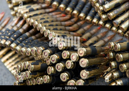 7.62x51mm NATO ammunition cartridge belts for Mk44 Minigun Stock Photo