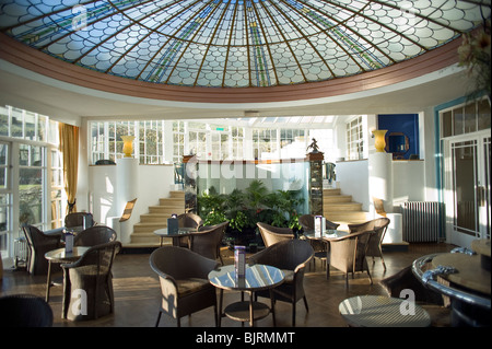 The sun lounge of the Art Deco Burgh Island Hotel near Bigbury on Sea, Devon, UK Stock Photo