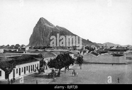 The Rock of Gibraltar from La Linea Bull Ring, Spain, early 20th century. Artist: VB Cumbo Stock Photo