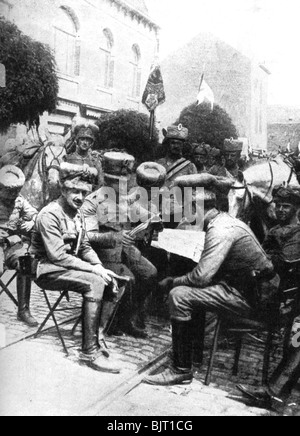 Officers in the Hussars, Chaussee de Louvain, Brussels, First World War, 1914. Artist: Unknown Stock Photo