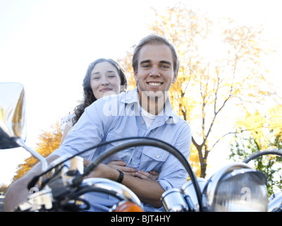 Provo, USA, Utah, Young couple on motorcycle