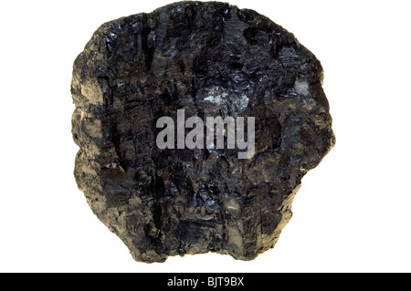 Piece of coal close-up isolated on white background Stock Photo