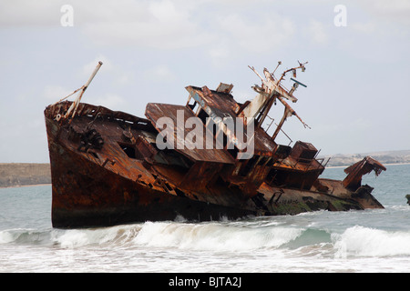 A shipwreck along the atlantic coast. Port Amboim, Kwanza Sul Province, Angola. Africa. Stock Photo
