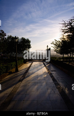 Couple taking in view from Alameda del Tajo, Ronda, Malaga, Andalucia, Spain Stock Photo