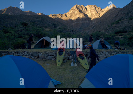 Kayakers camp in Colca Canyon Valley, the deepest canyon on Earth. Peru, South America Stock Photo