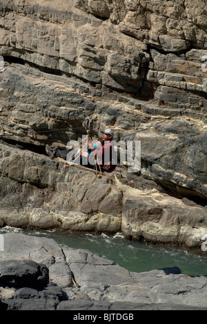 Hanging bridge in Colca Canyon Valley, the deepest canyon on Earth. Peru, South America Stock Photo