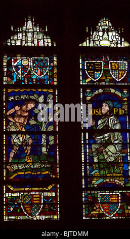 Canterbury Kent England Canterbury Cathedral Stained Glass Window Of Adam Digging And Of Joseph 12th Century Stock Photo