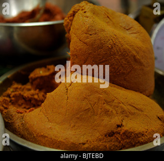 chilli paste(nam prik pao) , Wongwian Yai Market and Bang Yi Ruea Market,Thon Buri,  Thailand Stock Photo