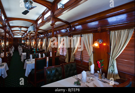 South Africa, the restaurant of the Rovos Rail luxury train travelling between Cape Town and Pretoria Stock Photo