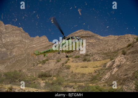 Medical evacuation helicopter in Colca Canyon Valley, the deepest canyon on Earth. Peru, South America Stock Photo