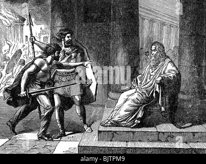 events, Celtic Conquest of Rome, circa 388 BC, 'Vae victis', the Gauls on the Forum, wood engraving, 19th century, , Stock Photo
