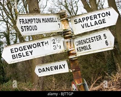 Signpost for Various Cotswold Villages, Gloucestershire, UK Stock Photo