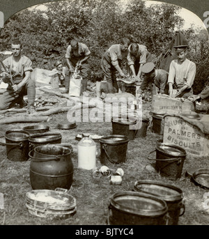 Army cooks preparing a meal, World War I, 1914-1918.Artist: Realistic Travels Publishers Stock Photo