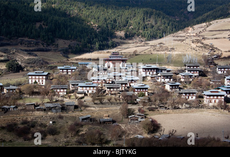 Ura village view, Bumthang region, Bhutan Stock Photo