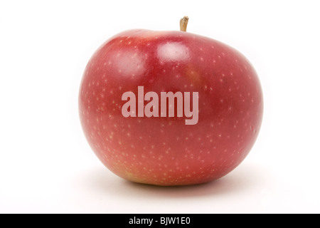Red macintosh apple from low viewpoint isolated against white background. Stock Photo