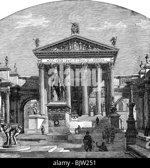 geography / travel, Greece, Athens, acropolis, temple of Pallas-Athena, wood engraving, 19th century, historic, historical, antiquity, ancient times, ancient world, Southern Europe, Hellas, building, buildings, architecture, street scene, square, squares, exterior view, UNESCO World Cultural Heritage Site / Sites, Southern Europe, ancient world, people, Stock Photo