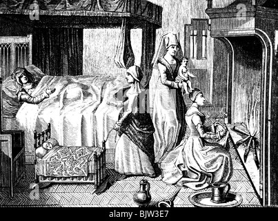 medicine, birth / gynecology, German midwife, copper engraving