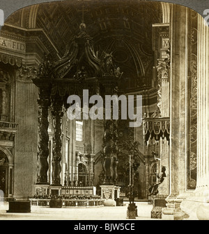 The great altar with its baldachin, St Peter's Basilica, Rome, Italy.Artist: Underwood & Underwood Stock Photo