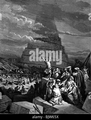 ancient world, Babylon, Babel, 'The Confusion of Tongues', wood engraving by Gustave Dore, 19th century, Artist's Copyright has not to be cleared Stock Photo