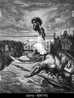 religion, biblical scenes, David with the head of Goliath, wood engraving by Gustave Dore (1832 - 1883), Artist's Copyright has not to be cleared Stock Photo