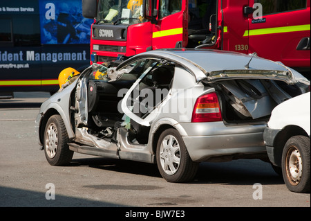 Roof cut off car at crash Stock Photo - Alamy