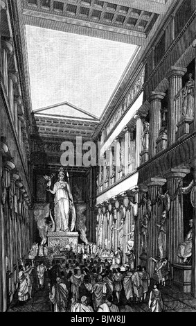 geography / travel, Greece, Athens, acropolis, 'Cella of Parhenon with Phidias statue of Athena-Pallas', engraving, 19th century, , Stock Photo