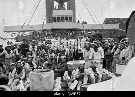 On the forecastle of HMS 'Royal Sovereign', 1895. Artist: Gregory & Co Stock Photo