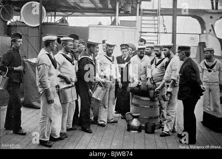 Issuing rum on board HMS 'Royal Sovereign', 1896. Artist: W Gregory Stock Photo