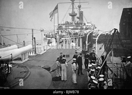 The battleship HMS 'Resolution', Portsmouth, Hampshire, 1896.Artist: Gregory & Co Stock Photo