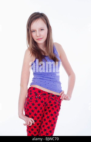 studio portrait of a pretty, eleven years old girl Stock Photo