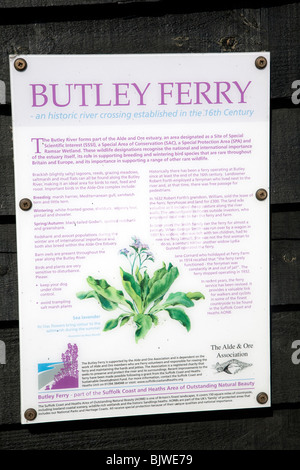 Information notice board Butley Ferry, Butley Creek river, Boyton, Suffolk Stock Photo