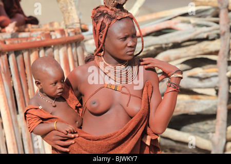 Himba mother with her baby Stock Photo