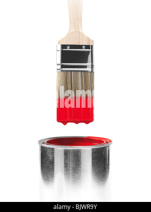 Paintbrush dipped in red paint isolated on white background Stock Photo