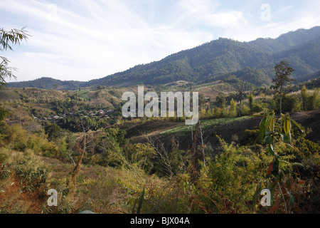 Late afternoon view of hill sides in Mae Hong Son province, Northern Thailand Stock Photo