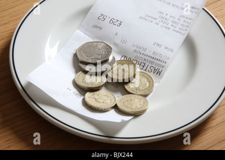 A tip left on a dish at a restaurant. Stock Photo