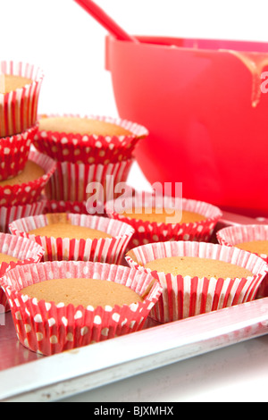 red spotted and striped cupcakes fresh baked  Stock Photo