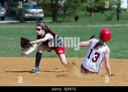 Girls high school softball game. Stock Photo