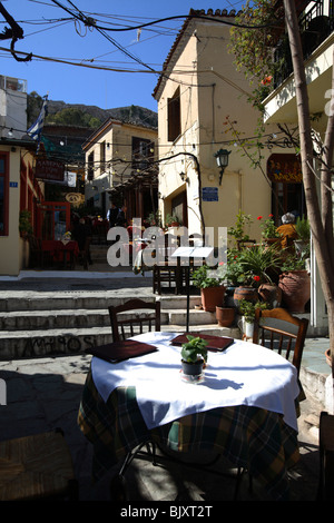 Traditional greek restaurant in the Plaka district, Athens, Greece Stock Photo