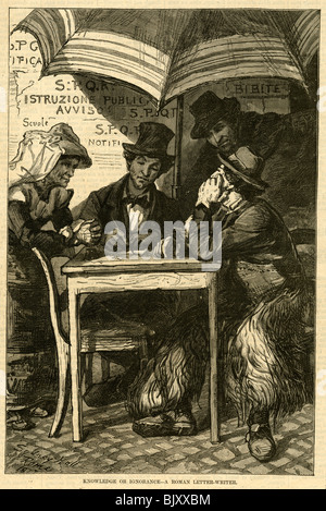 1872 engraving depicting a public scribe in Rome, Italy from Harper's Weekly. Stock Photo